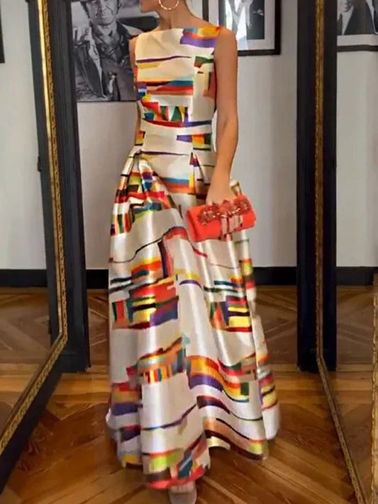 Lara™ Geometrisches Maxikleid Damen – Kunstvoll, Elegantes Lange Kleid für Festliche Anlässe im Sommer-1