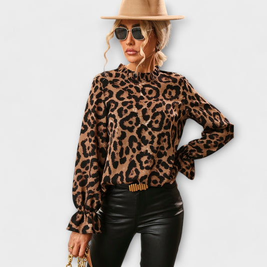Mia - Damenbluse im Leopardenmuster mit Plissiertem Kragen - Elegante Bluse für Alltag und besondere Anlässe-1