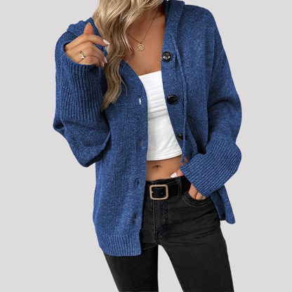 ELENY – Strick-Cardigan mit Kapuze und Knopfleiste für entspannte Stylings