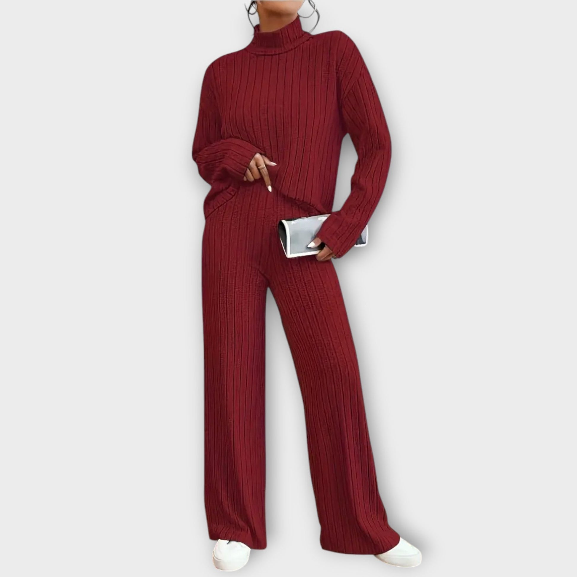 Variant image for Mia - Lässiges Duoset Für Frauen, Modernes Mock-Neck-T-Shirt & Bequeme Hose, Hochwertiger Gerippter Stoff, Vielseitig Für Alltag-17