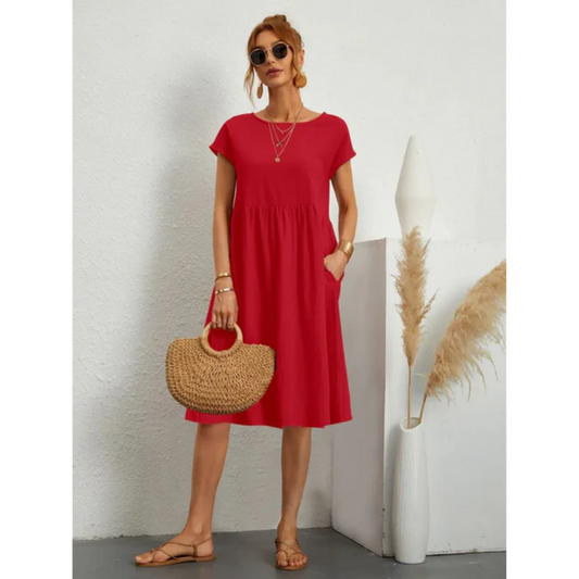 Anna's Elegantes Midi Damenkleid Mit Kurzen Ärmeln - Festliches Kleid Für Hochzeitsgast, Perfekt Für Sommeranlässe-1