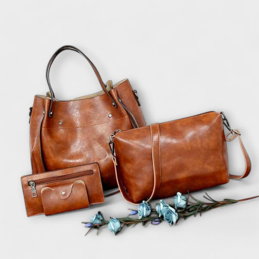 Léora Vintage 4-Teiliges Taschen Set für Damen – Stilvolles Handtaschen Set in Braun für Alltag und Reisen-1