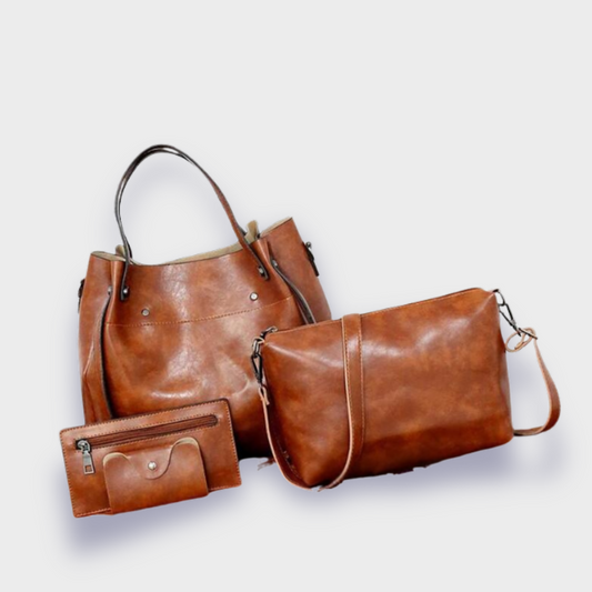 Farica Vintage-Taschen Set für Frauen aus Veganem Premiumleder – 4 Teile, Zeitloser Stil, Ideal für Jeden Anlass-1