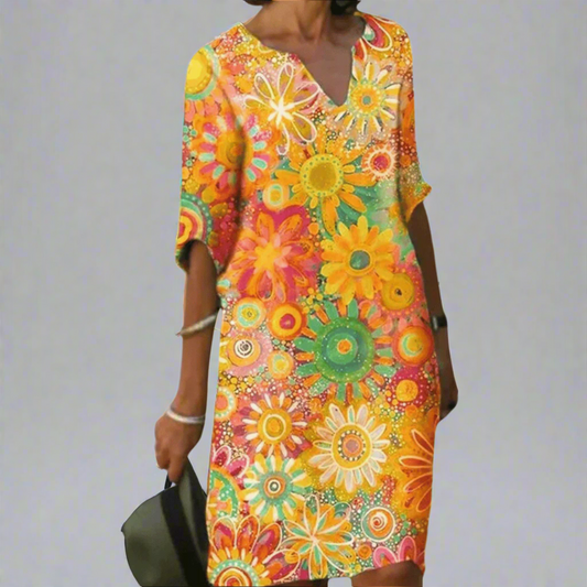 Emilia Blumenkleid Damen – Leichtes Festliches Kleid aus Premiumstoff für Sommer, Freizeit & Feierlichkeiten-1