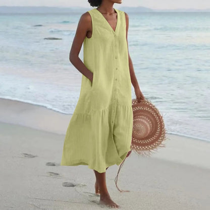 Variant image for Anna's Elegantes Sommerkleid mit Knopfleiste für Damen | Midi Damenkleid-19