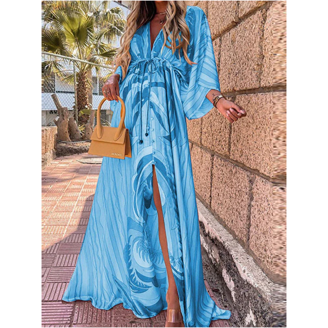 Variant image for Anna's Farbenfrohes Maxi Kleid mit V-Ausschnitt und Schlitz für Damen – Maxikleid Sommer & Festlich für Hochzeitsgäste-7