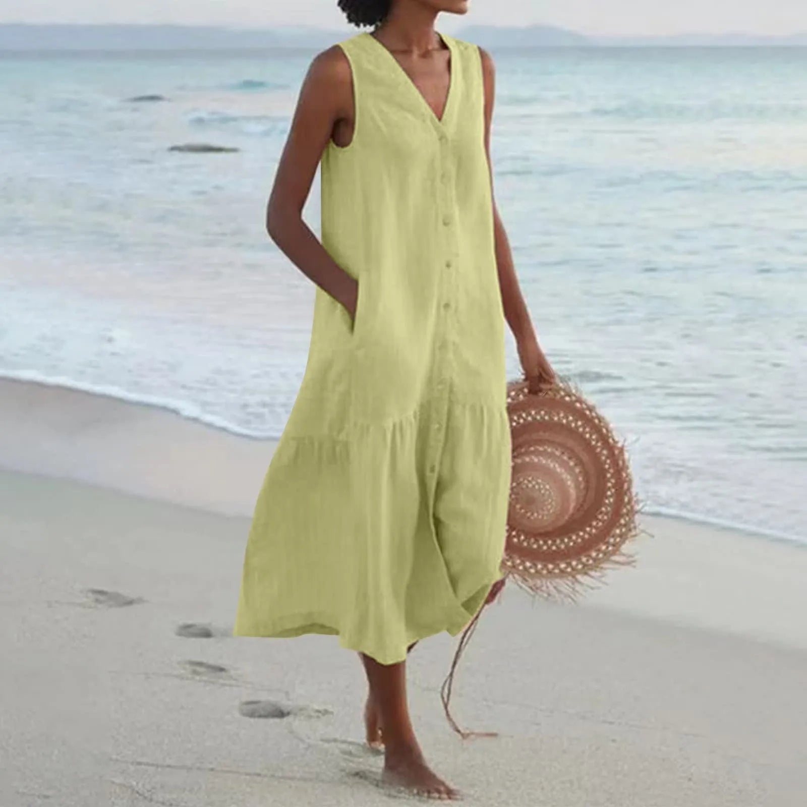 Anna's Elegantes Sommerkleid mit Knopfleiste für Damen | Midi Damenkleid-3