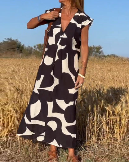 Pauline Damenkleid - Elegantes Bedrucktes V-Ausschnitt Kleid für Festliche Anlässe, Bauchabdeckung, Trendiger Look-3