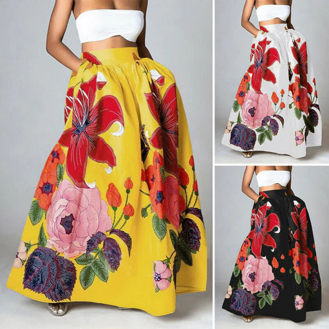 Anna Maxi Rock Damen Blumen Print Hochtailliert Sommer Maxirock Freizeit-4