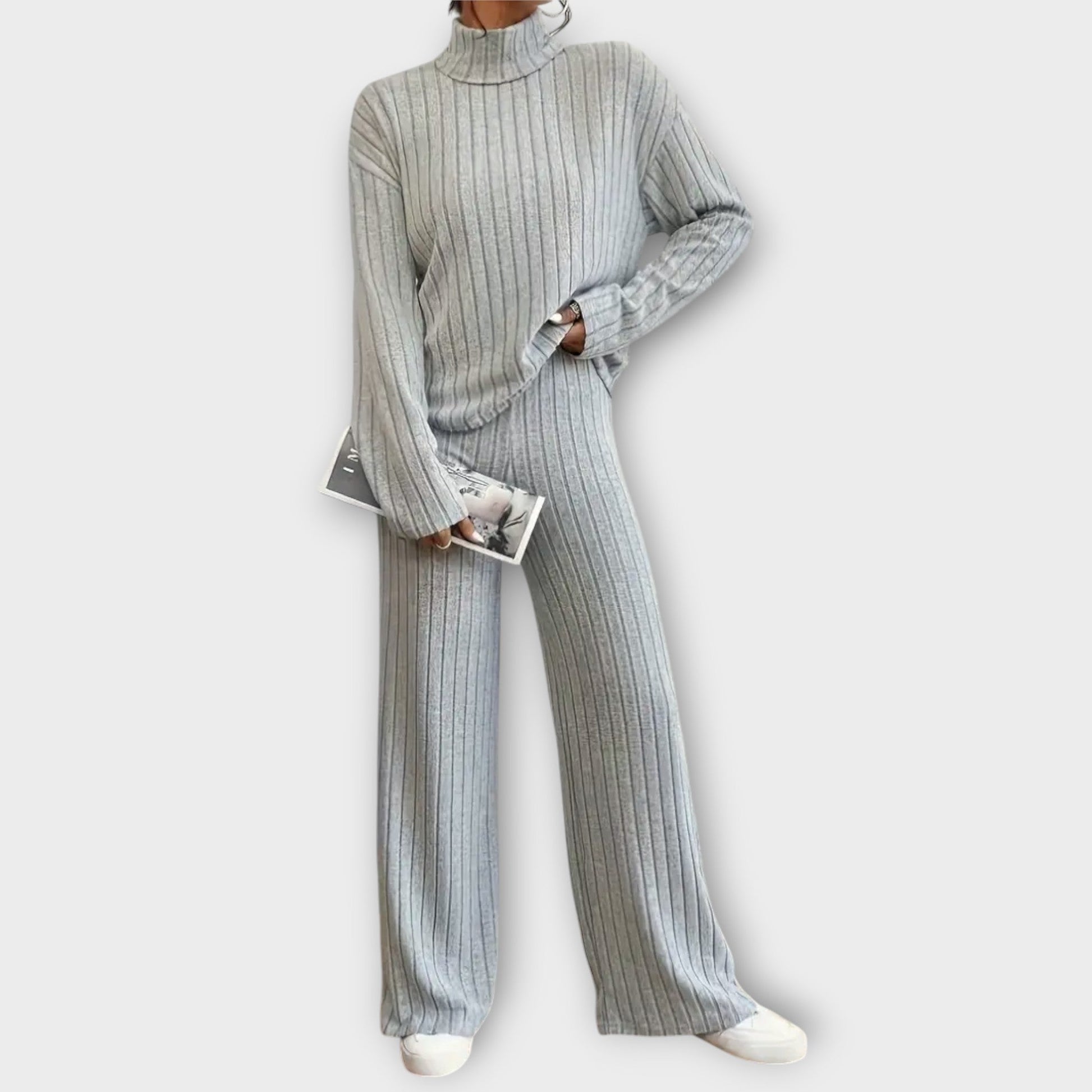Variant image for Mia - Lässiges Duoset Für Frauen, Modernes Mock-Neck-T-Shirt & Bequeme Hose, Hochwertiger Gerippter Stoff, Vielseitig Für Alltag-5