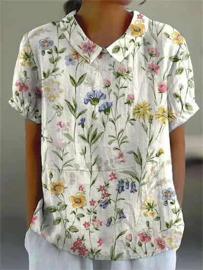 Variant image for Emma Damen Hemd - Blumenmuster Kurzärmelig, Entspanntes Design für Legere Anlässe, Damenhemden-4