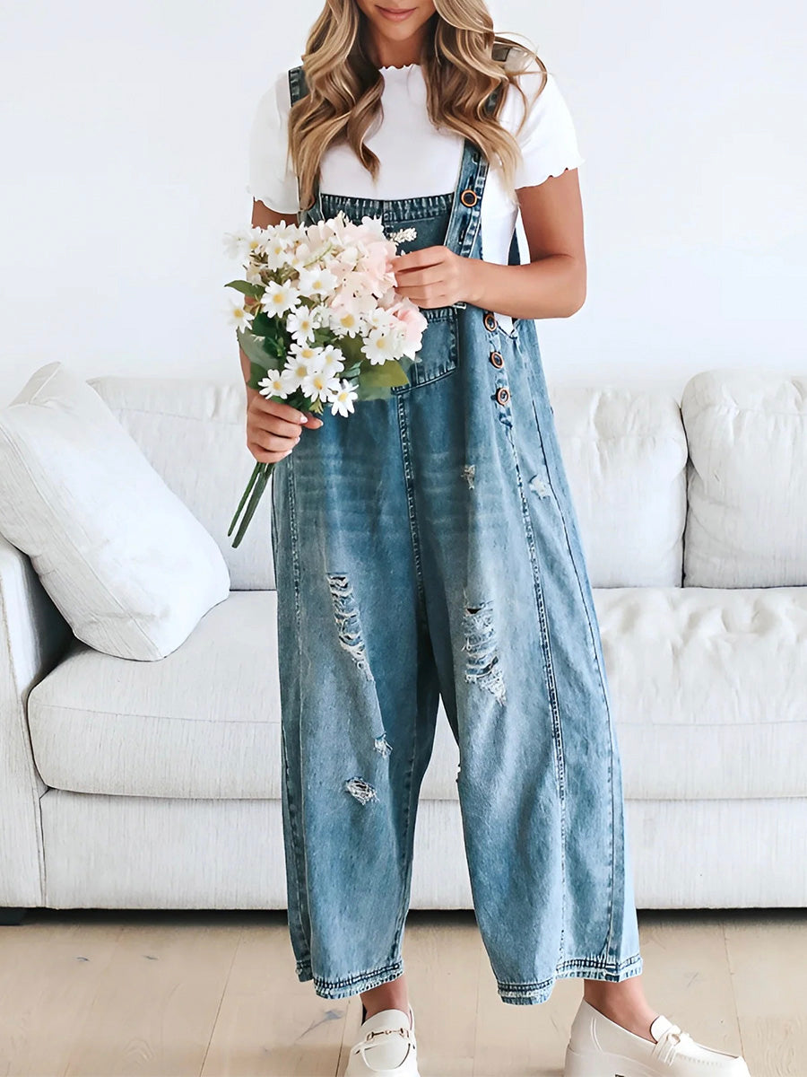 Emma | Lockere Jeans Overalls Damen im Used-Look – Bequemer Jeans Einteiler mit Verstellbaren Schultergurten-3
