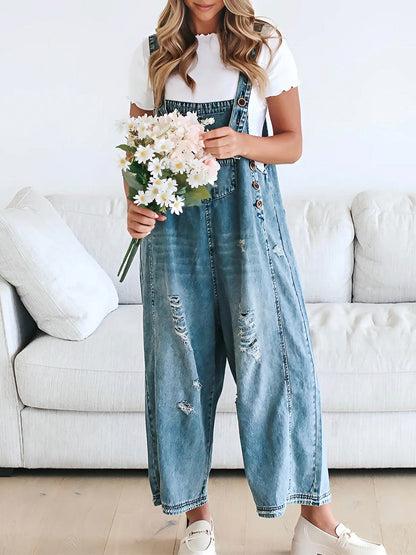 Emma | Lockere Jeans Overalls Damen im Used-Look – Bequemer Jeans Einteiler mit Verstellbaren Schultergurten-3