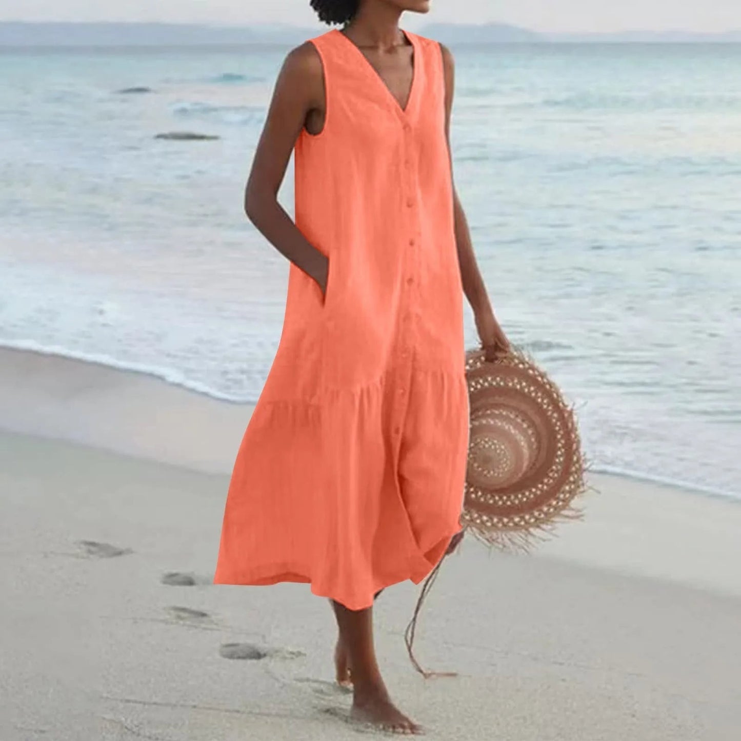 Anna's Elegantes Sommerkleid mit Knopfleiste für Damen | Midi Damenkleid-4