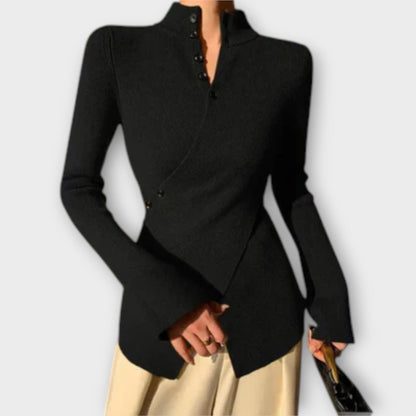 Sophie – Eleganter Damenpullover aus Baumwolle mit Hohem Kragen, Enganliegend, Schwarz-4