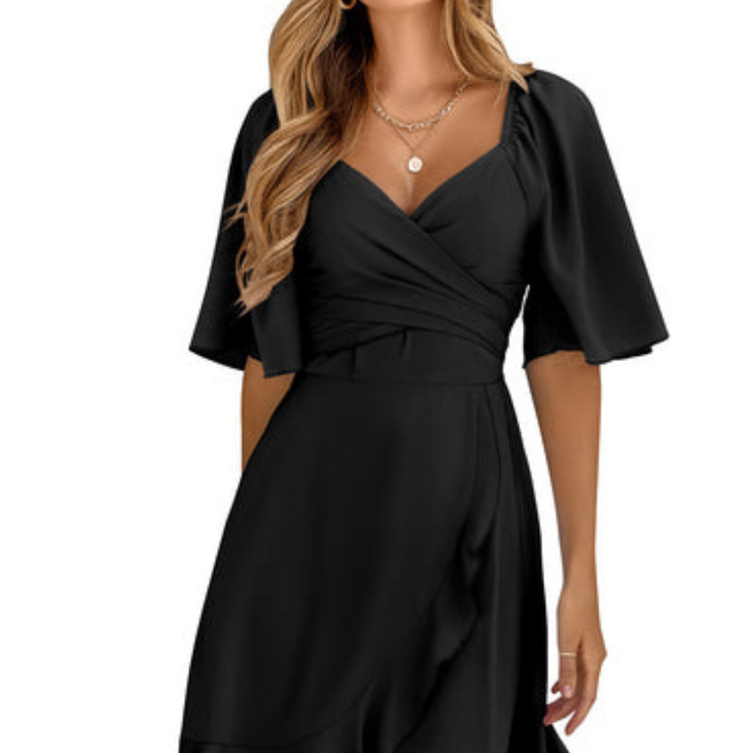 Anna Festliches Damenkleid Mit Tiefem V-Ausschnitt | Luftiges Midi Kleid Hochzeitsgast-4
