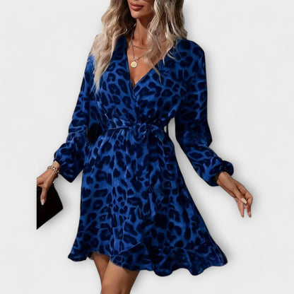 Anna's Elegantes Leopardenmuster Damenkleid mit V-Ausschnitt und Bindegürtel für Festliche Anlässe-5