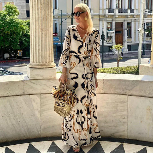 Emma Lila Maxikleid Langarm Mit V-Ausschnitt Für Damen - Festliches Maxikleid Hochzeitsgast-1
