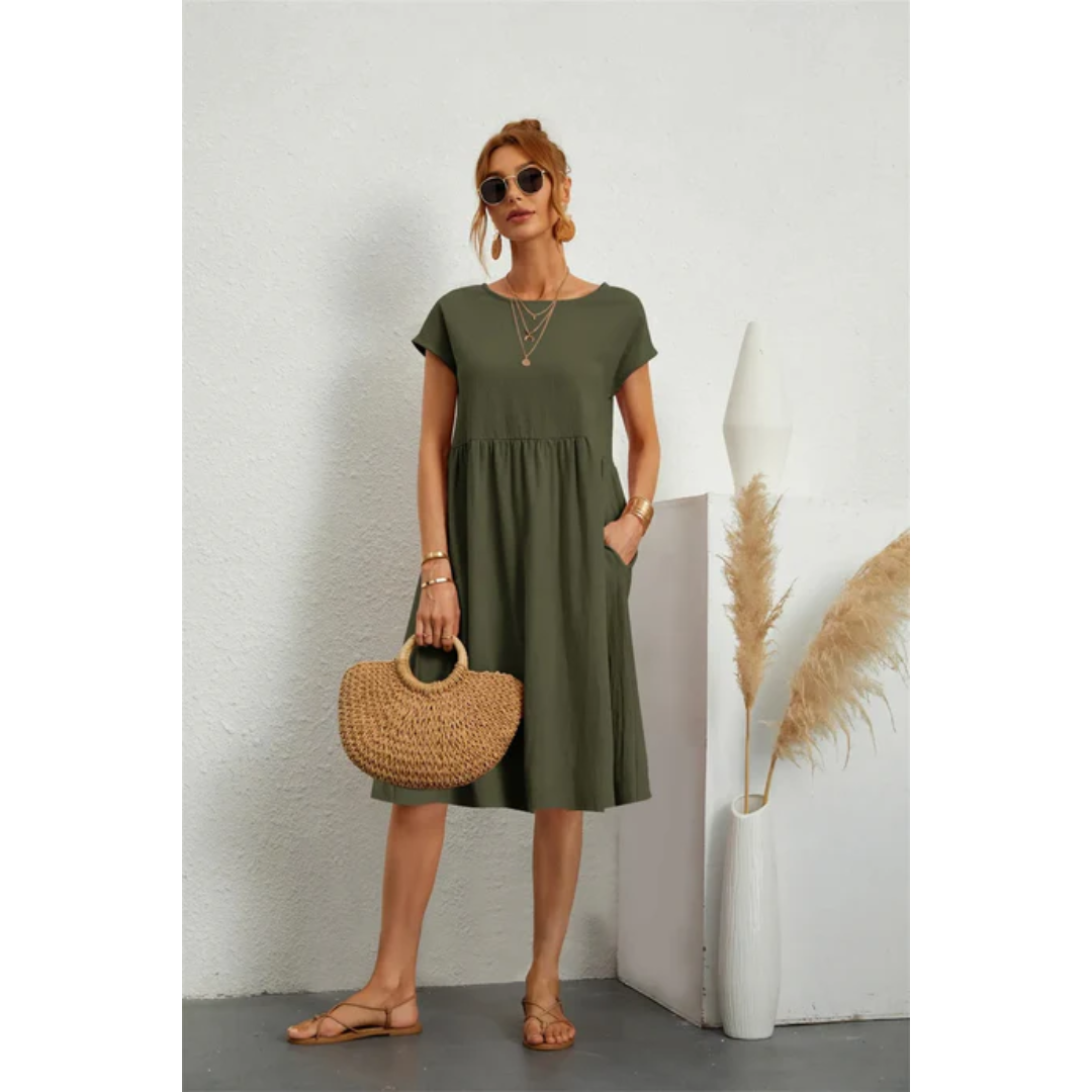 Anna's Elegantes Midi Damenkleid Mit Kurzen Ärmeln - Festliches Kleid Für Hochzeitsgast, Perfekt Für Sommeranlässe-4