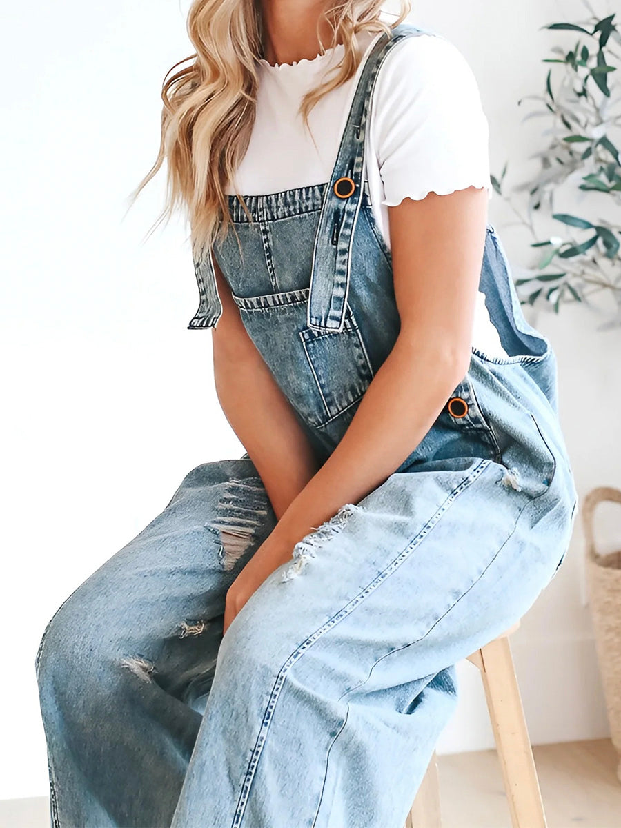 Emma | Lockere Jeans Overalls Damen im Used-Look – Bequemer Jeans Einteiler mit Verstellbaren Schultergurten-4