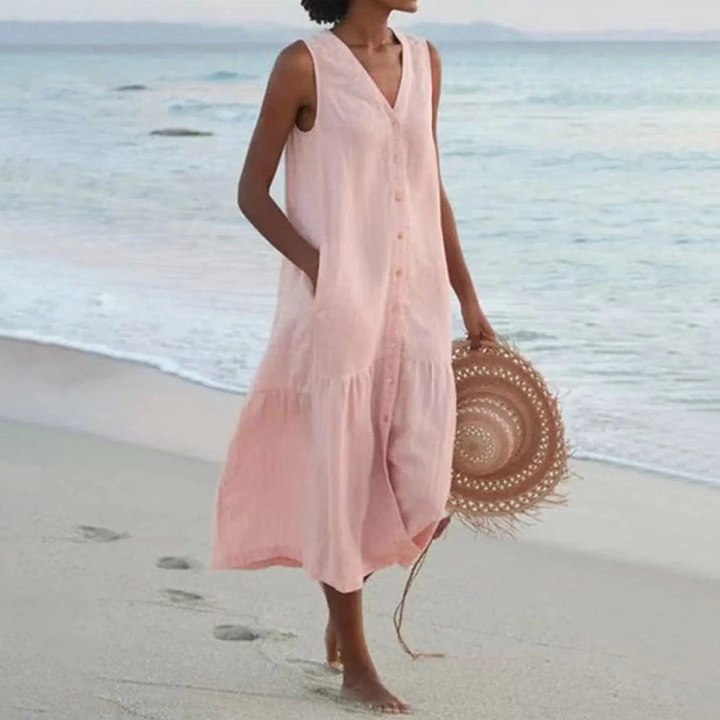 Variant image for Anna's Elegantes Sommerkleid mit Knopfleiste für Damen | Midi Damenkleid-13