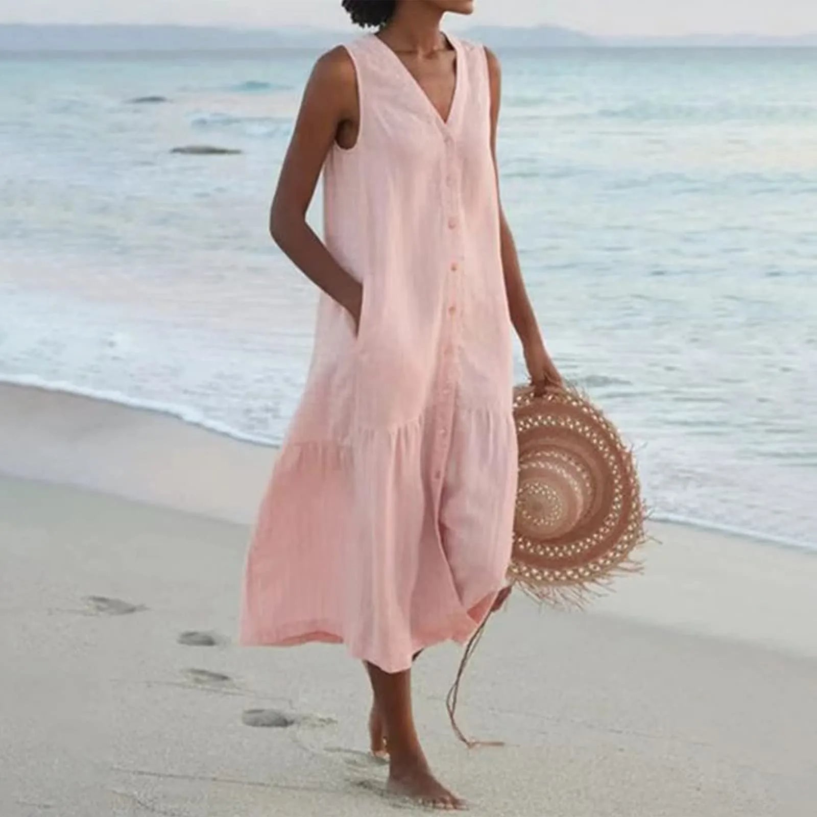 Variant image for Anna's Elegantes Sommerkleid mit Knopfleiste für Damen | Midi Damenkleid-13