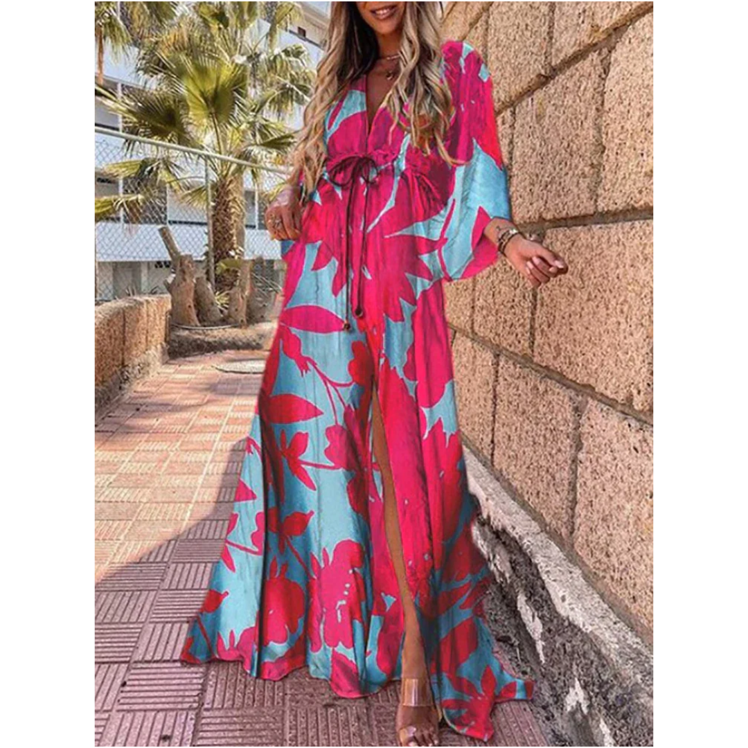 Variant image for Anna's Farbenfrohes Maxi Kleid mit V-Ausschnitt und Schlitz für Damen – Maxikleid Sommer & Festlich für Hochzeitsgäste-19