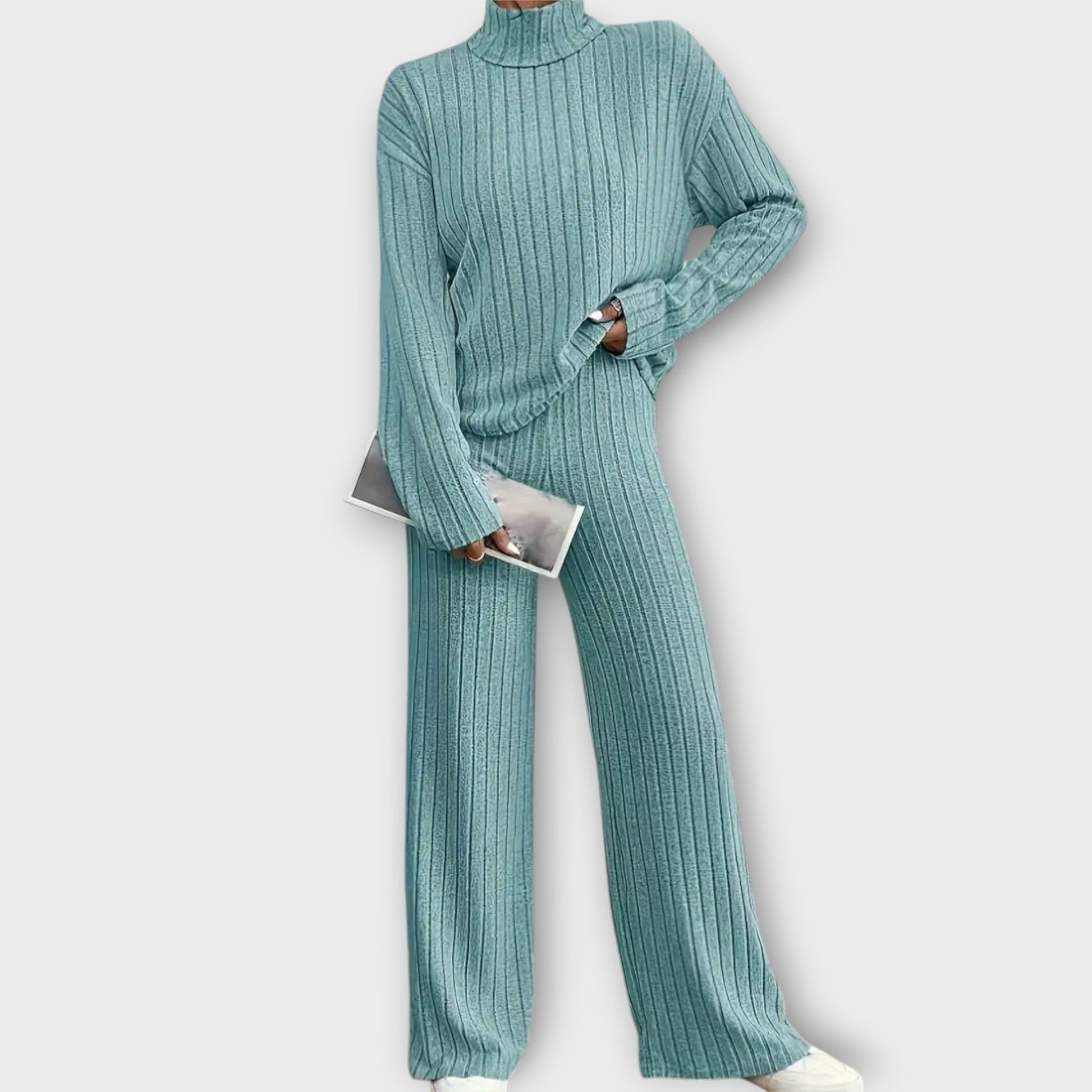 Variant image for Mia - Lässiges Duoset Für Frauen, Modernes Mock-Neck-T-Shirt & Bequeme Hose, Hochwertiger Gerippter Stoff, Vielseitig Für Alltag-13