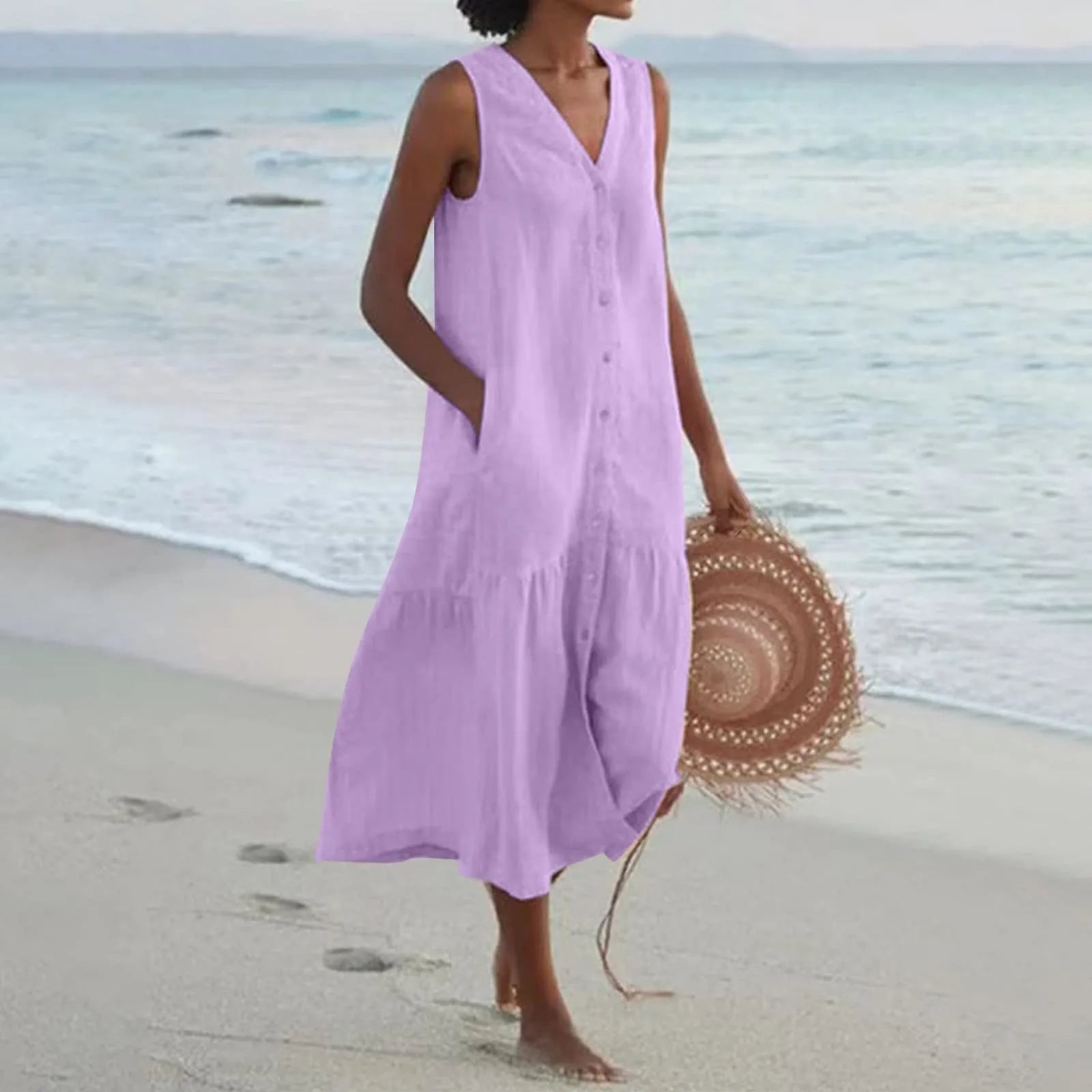 Anna's Elegantes Sommerkleid mit Knopfleiste für Damen | Midi Damenkleid-5