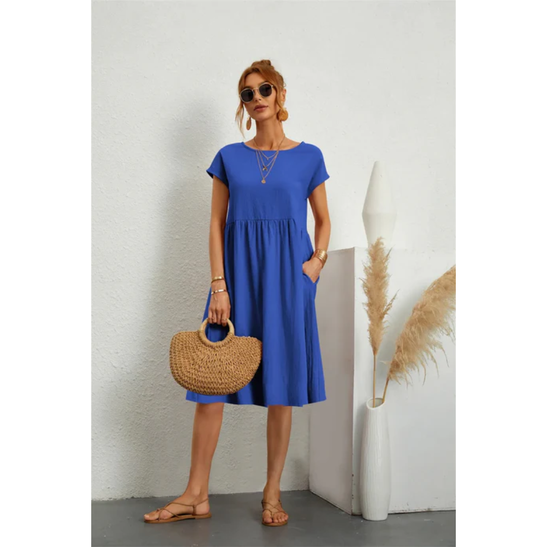 Anna's Elegantes Midi Damenkleid Mit Kurzen Ärmeln - Festliches Kleid Für Hochzeitsgast, Perfekt Für Sommeranlässe-5