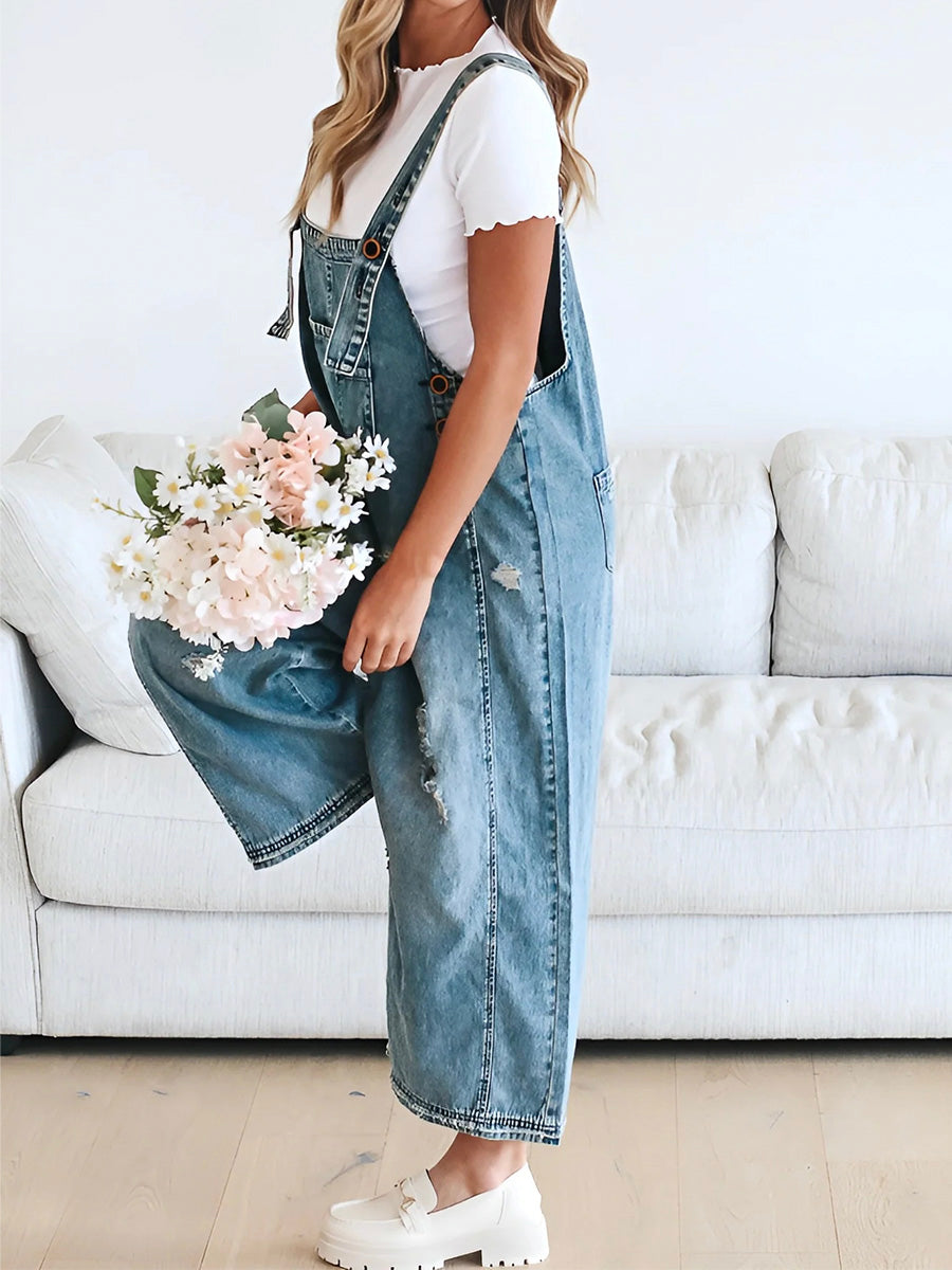 Emma | Lockere Jeans Overalls Damen im Used-Look – Bequemer Jeans Einteiler mit Verstellbaren Schultergurten-5