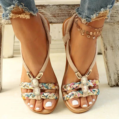 Variant image for Anna's Bequeme Damen Sandalen mit Slingback und Perlendetails – Flache Sommerschuhe für Elegante Outfits-10