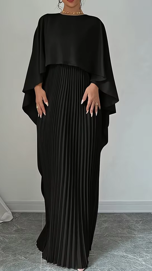 ELOA – Das plissierte Cape-Abendkleid in Elfenbein für zeitlose Eleganz