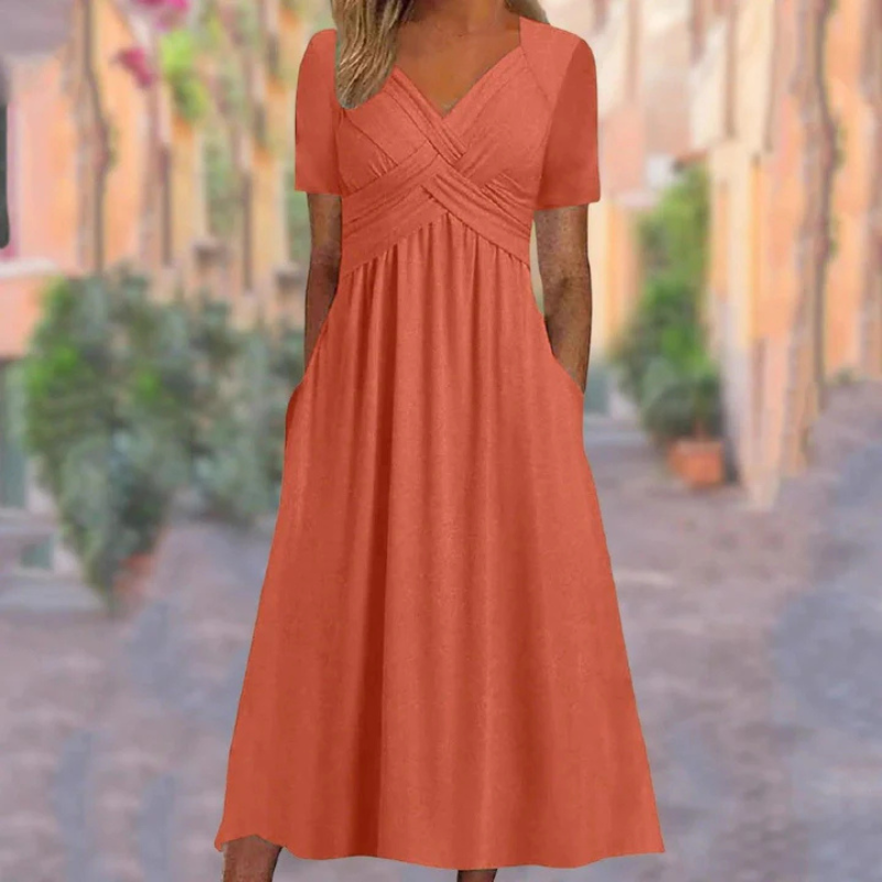 Anna's Damen Kleid A-Linie V-Ausschnitt Midi – Elegantes Abendkleid für Sommer & Freizeit-3