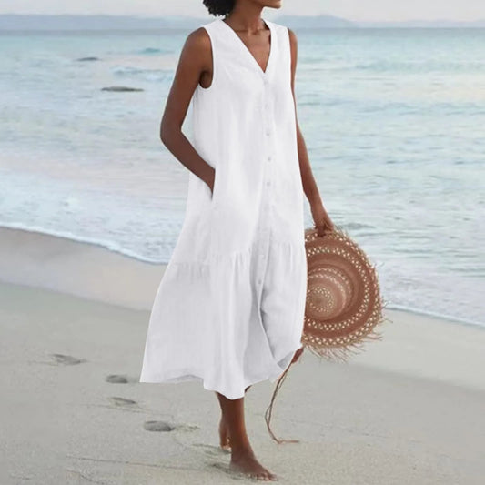 Anna's Elegantes Sommerkleid mit Knopfleiste für Damen | Midi Damenkleid-1