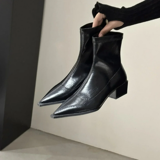 Anna Elegante Damen Stiefeletten Schwarz Mit Spitz-Zehen-Design – Stilvolle Schuhe Für Büro Und Freizeit-1