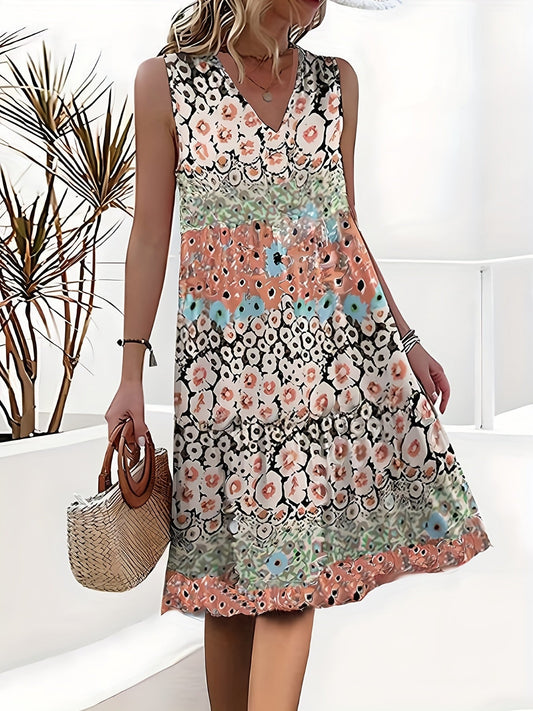 Louisa™ Blumen Kleid Für Damen - Festliches Kleid Hochzeitsgast Mit Bauchabdeckung - Elegantes Sommer Kleid-1