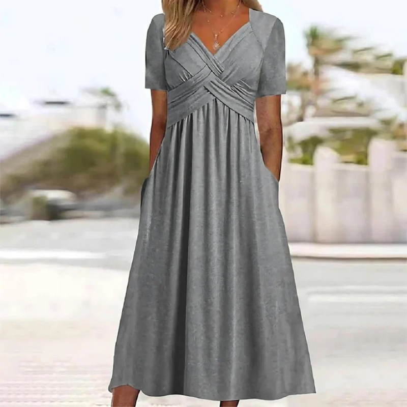 Variant image for Anna's Damen Kleid A-Linie V-Ausschnitt Midi – Elegantes Abendkleid für Sommer & Freizeit-11