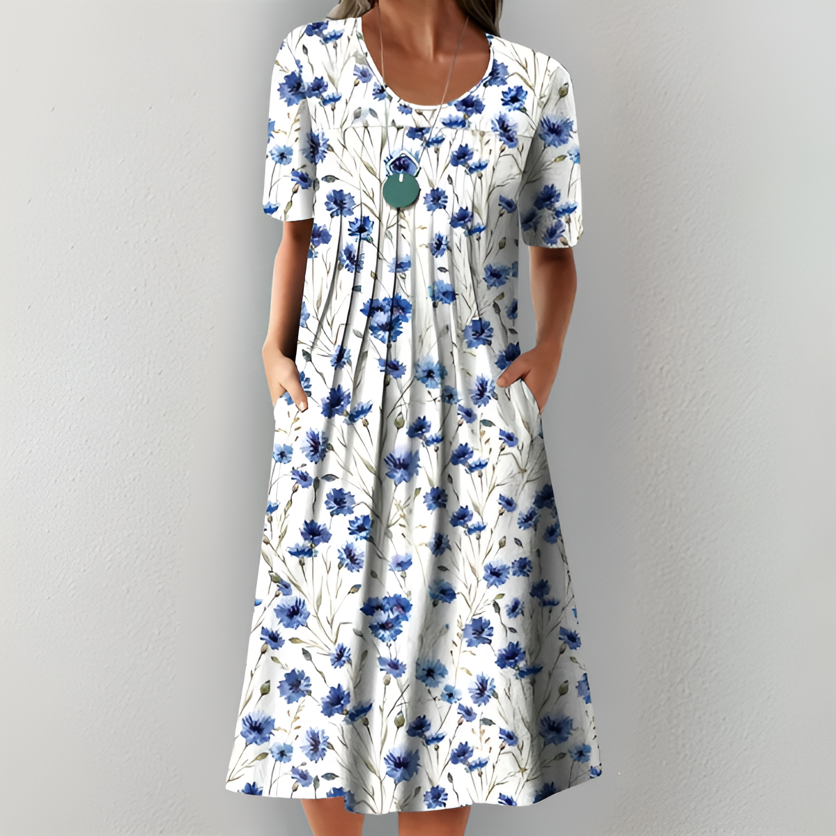 Patricia™ Blumenkleid Damen – Elegantes Festliches Kleid mit Blumenmuster, Rundhalsausschnitt und Kurzen Ärmeln-5