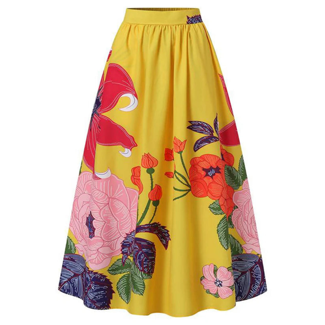 Anna Maxi Rock Damen Blumen Print Hochtailliert Sommer Maxirock Freizeit-6
