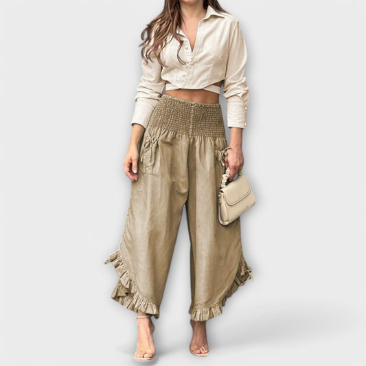 Jaya - Elegante Weiße Leinenhose Damen Mit Modischen Bügelfalten, Bequeme Passform, Hochwertiges Material-1