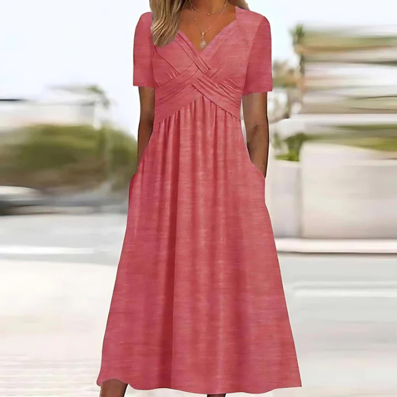 Anna's Damen Kleid A-Linie V-Ausschnitt Midi – Elegantes Abendkleid für Sommer & Freizeit-5