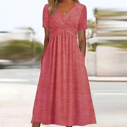 Anna's Damen Kleid A-Linie V-Ausschnitt Midi – Elegantes Abendkleid für Sommer & Freizeit-5