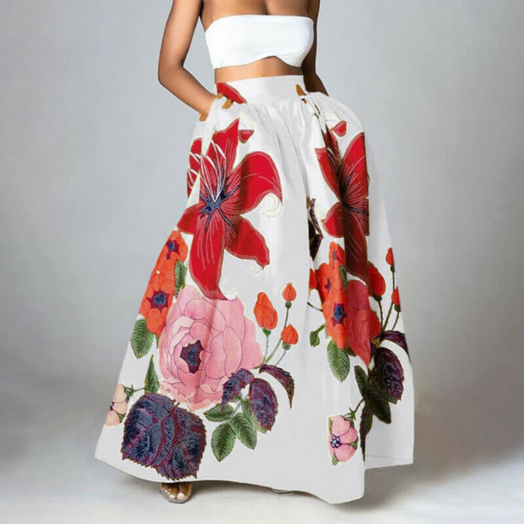 Variant image for Anna Maxi Rock Damen Blumen Print Hochtailliert Sommer Maxirock Freizeit-6