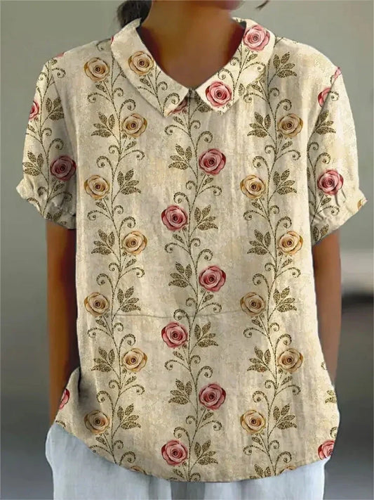 Emma Damen Hemd - Blumenmuster Kurzärmelig, Entspanntes Design für Legere Anlässe, Damenhemden-1