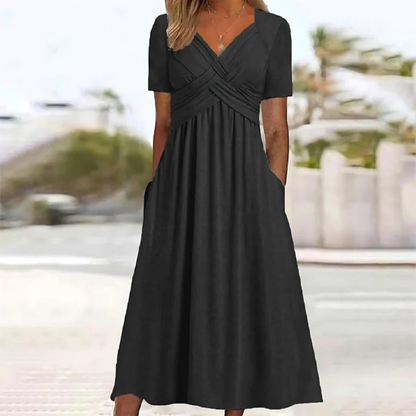 Variant image for Anna's Damen Kleid A-Linie V-Ausschnitt Midi – Elegantes Abendkleid für Sommer & Freizeit-6