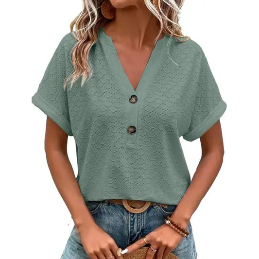 Anna Damen V-Ausschnitt Top – Atmungsaktives Festliches Oberteil für Sommer, Elegante Anlässe, Lockere Passform, Tops Damen-1