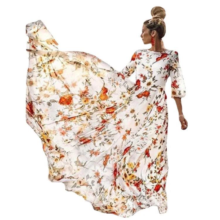 Anna Elegantes Maxikleid Sommer mit 3/4 Ärmeln und Gürtel für Damen - Perfekt als Hochzeitsgast oder für Festlichkeiten-2