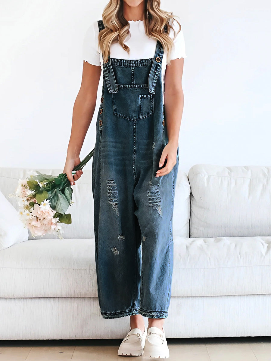 Variant image for Emma | Lockere Jeans Overalls Damen im Used-Look – Bequemer Jeans Einteiler mit Verstellbaren Schultergurten-6