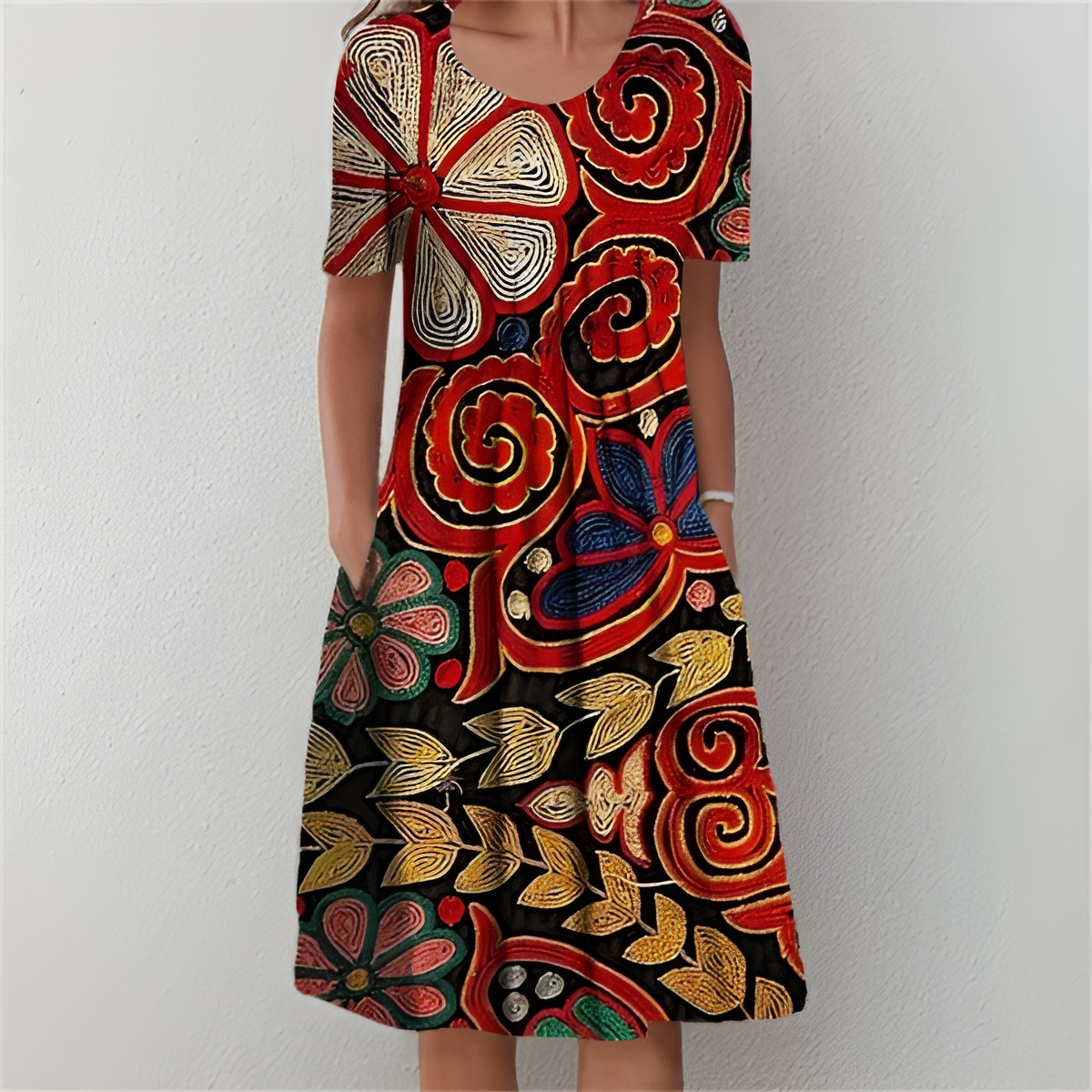 Variant image for Patricia™ Blumenkleid Damen – Elegantes Festliches Kleid mit Blumenmuster, Rundhalsausschnitt und Kurzen Ärmeln-17